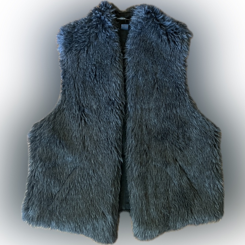 ISDA & Co Faux Fur Vest Grey, Front Slit Pockets, Size M